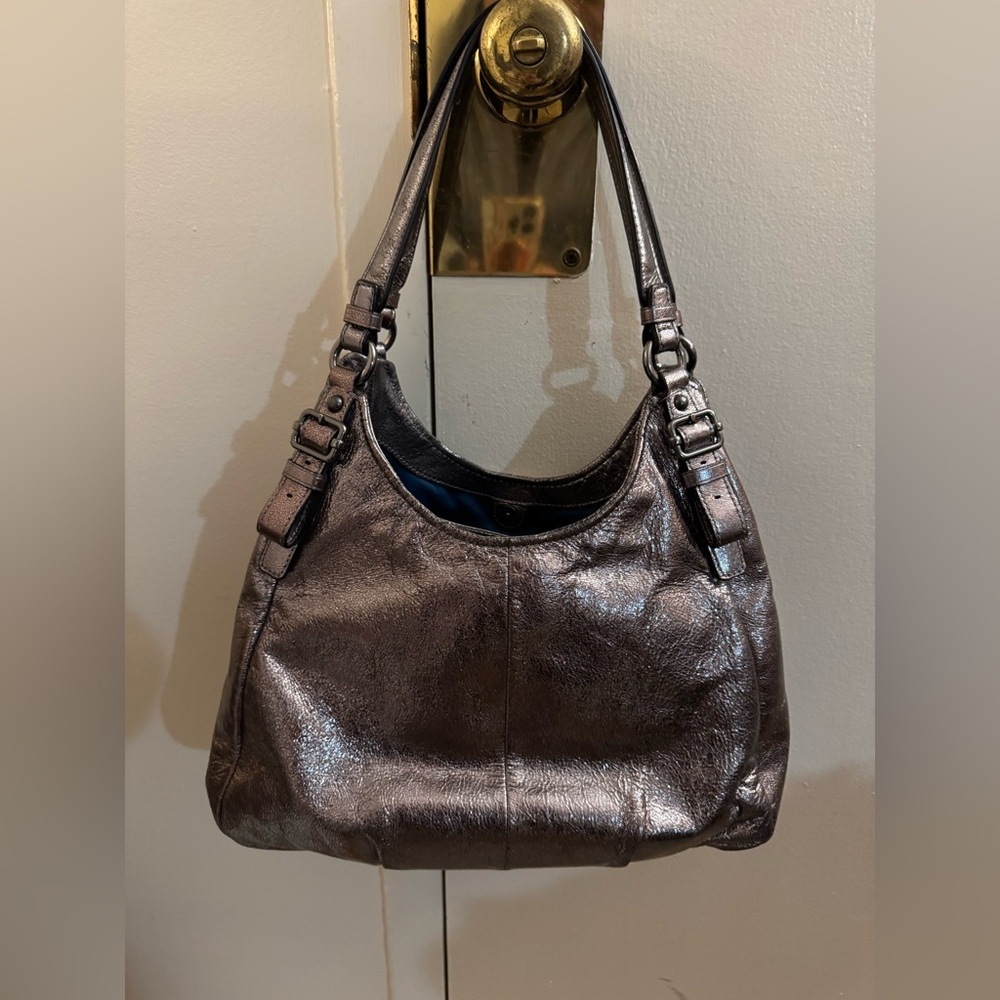Coach Madison Maggie Metallic Gunmetal Leather Hobo Bag Excellent Vintage Y2K - Picture 3 of 7